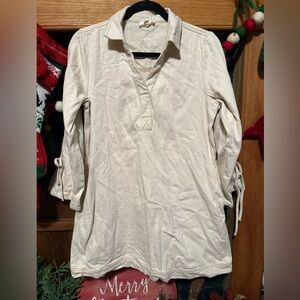 Entro Cream Dress with Tie Sleeve Accents